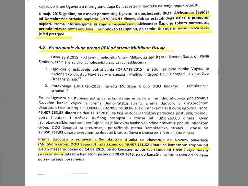U izveštaju Demokratske stranke dokumentovano je utvrđeno da su Đilas, Pajtić, Šapić i Elezović svojim mahinacijama naneli milionske štete toj organizaciji